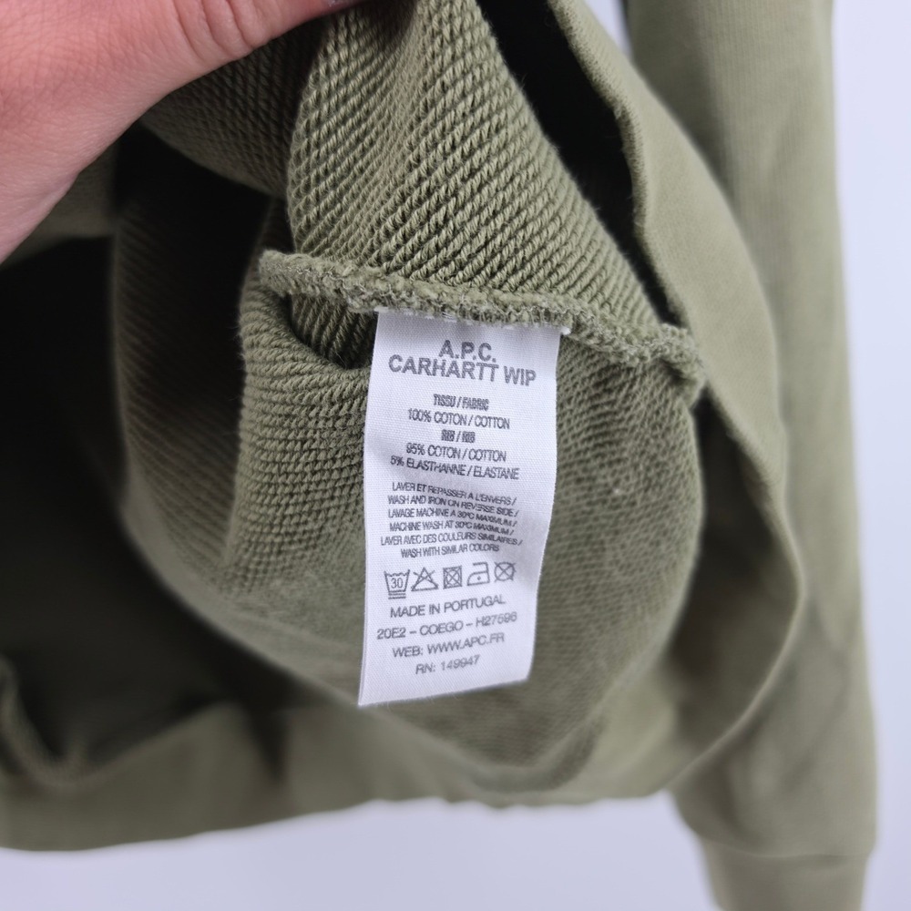 A.P.C. x Carhartt WIP Logo Sweatshirt Olive Green Mens Large H27596 - Picture 4 of 7